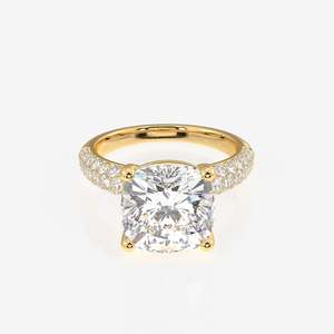 แหวนเพชรโมอิสซาไนต์ทอง 9K ดีไซน์สามชั้นแบบ Pave Cushion Cut - Product Image 1