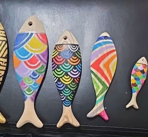 Handmade Extra <b>Large</b> Wood Fish Bone <b>Ornament</b> | Harmonic Blue Nautical Decor with Rope | B2B Wholesale Coastal Rustic Wall Decor - Product Image 3