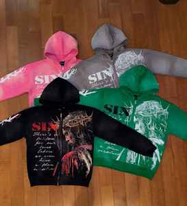 เสื้อฮู้ดปักลายสุดหรูกำหนดเองได้เสื้อมีฮู้ดแบบสตรีทแวร์ผ้าฟลีซว่างเปล่าทรงโอเวอร์ไซส์ล้างคราบกรดมีซิปรูด - Product Image 6