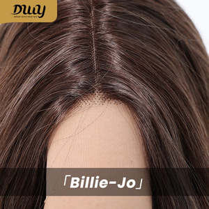 Billie-Jo-DWY 20 Inches Glueless Synthetic <b>Wig</b> for Women 136 Lace Front Free Part Mid-Length Wavy <b>Brown</b> Gradient Transparent - Product Image 6