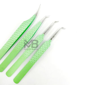 Pestañas antideslizantes antimagnéticas Puntas de plata recubiertas de color verde Pinzas de extensión de pestañas de 10mm Agarre de diamante de acero inoxidable - Product Image 5