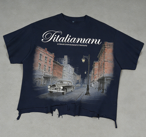T-shirt homme Titalianman à manches courtes, imprimé voiture vintage peinte à la main, col rond, coupe ample, en jersey de coton - Product Image 4