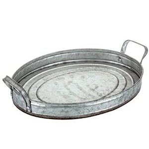 VISHAL HANDICRAFT Handcrafted <b>Large</b> Galvanized Metal Serving <b>Tray</b> Rectangular Round/Oval Shape Custom Logo for Home Hotel - Product Image 1