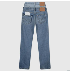 Últimos pantalones vaqueros de cintura doble personalizados para hombre, pantalones vaqueros de hombre lavados informales con lavado de color, Pantalones vaqueros de pierna recta, servicio OEM - Product Image 5