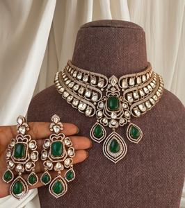 Beautiful High Quality Designer <b>Gold</b> Plated Moissanite Look <b>Necklace</b> <b>Set</b> With <b>Earrings</b> Women Traditional Wedding Wear Collection - Product Image 3