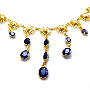 Collier longue chaîne en argent sterling 925 à la mode Unique pierre précieuse saphir bleu plaqué or chaîne à maillons classique pour les fêtes de mariage - Product Image 3