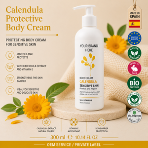 Crema Corpo alla Calendula 300ml con Etichetta Privata OEM |   Crema Corpo Lenitiva per Pelli Sensibili |   Idratante e Protettivo Spagna UE - Product Image 1
