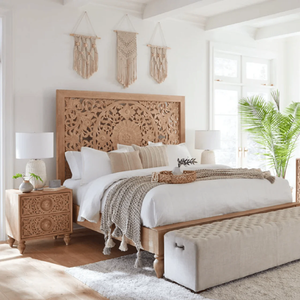 ชุดเฟอร์นิเจอร์ไม้สักทันสมัยสำหรับห้องนอนเตียงขนาดควีนไซส์งานฝีมือไม้เตียงแกะสลักขนาดคิงไซส์ขายส่ง - Product Image 4