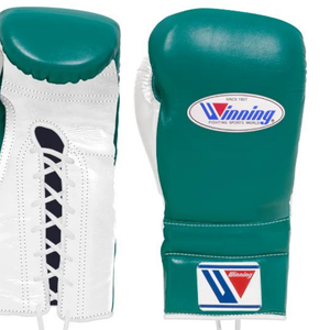 ถุงมือชกมวยแบบผูกเชือก Winning สีเขียวขาว หนังแท้ สำหรับฝึกซ้อมและแข่งขันมวย น้ำหนักเบา 8 ออนซ์ 10 ออนซ์ - Product Image 5