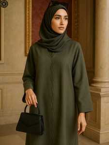 Abaya décontractée et modeste pour femme en polyester, col rond, tissu respirant, manches longues, toutes saisons, pour les rassemblements du Moyen-Orient - Product Image 2