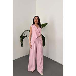 Conjunto de Chaleco Asimétrico y Pantalones Rosa - Rosa - Product Image 2