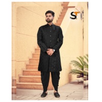 Ensemble Kurta Dhoti pour homme de style Manyavar en tissu jacquard Kurta et Dhoti en velours pour les mariages et les occasions festives