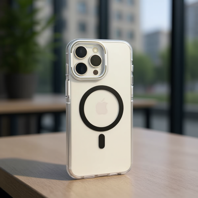 Aluminum Electroplated Transparent Shockproof Case for 15 Pro Max Integrated Camera Mount Magnetic Ring Holder Phone