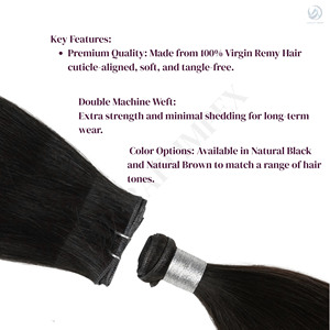 Extensions de Cheveux Remy Épais et Doux, Doublement Dessinées, Doubles Trame, 100 Cheveux Bruts, Épais et Doux, de 20 à 30 Pouces, 100% g - Product Image 2