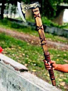 Hacha Tomahawk Artesanal de Acero Industrial con Alto Contenido de Carbono, Multiusos, para Camping, Supervivencia al Aire Libre, Mango de Madera Natural y Cuero - Product Image 2