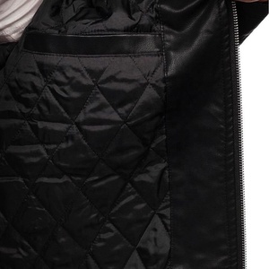 Blouson moto coupe-vent noir en cuir de vachette pour homme, col montant, fermeture éclair, coupe ajustée, logo avant, style automne - Product Image 6
