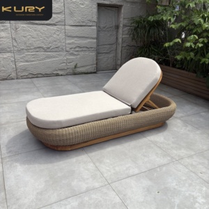 Chaise longue de jardin <span class=keywords><strong>en</strong></span> teck pour extérieur, lit de repos <span class=keywords><strong>en</strong></span> rotin, mobilier de terrasse <span class=keywords><strong>en</strong></span> bois - Product Image 3