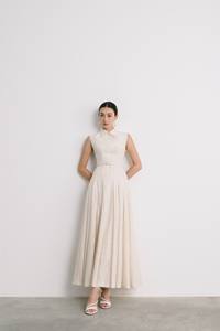 ชุดเดรสสำหรับผู้หญิงชุดเดรสยาวคลุมเข่ามีจีบผ้าฝ้ายลายดอกไม้ - Product Image 3