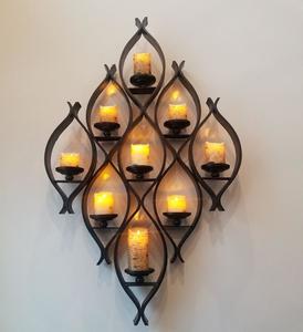 Applique murale moderne à 9 lumières en fer, porte-bougie, motif géométrique en diamant, support décoratif en métal suspendu pour la maison - Product Image 1