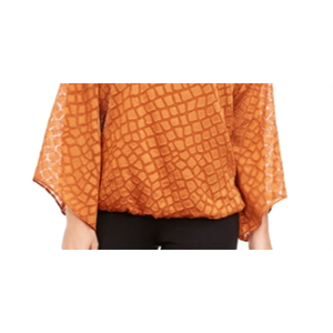 Alfani Women's Snakeskin Print <b>Bubble</b> Blouse Brown Petite Small Size Chiffon Silk <b>Top</b> Embroidered Logo Office-Appropriate Loose - Product Image 3