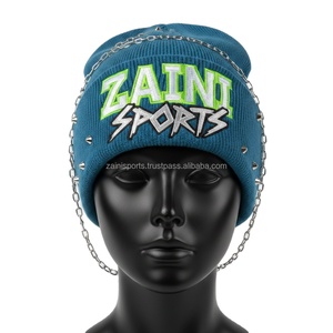 Gorro de invierno para mujer, tejido acrílico elástico de 300 GSM, azul verdoso, elegante, con logotipo bordado personalizado, estilo cadena, jacquard. - Product Image 1