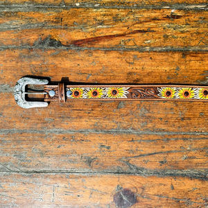 Ceinture en cuir véritable sculptée à motifs floraux classiques de style western de qualité supérieure pour hommes et femmes avec un travail artisanal vieilli, style de soirée - Product Image 5