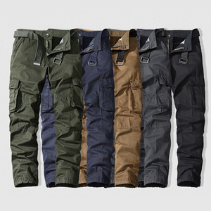 กางเกงผู้ชายแฟชั่นใหม่ผ้าฝ้ายหลายกระเป๋ากางเกงผู้ชายกลางแจ้งกางเกงขายาวลำลองสีทึบหลวม - Product Image 1