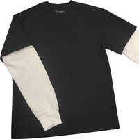 Camiseta térmica en blanco de manga larga de doble capa 2 en 1 de algodón pesado personalizada OEM serigrafía dobladillo crudo Camiseta de felpa francesa para M