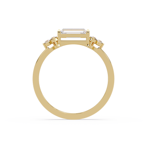 Anillo de compromiso vintage Art Deco de oro de 14 quilates con diamantes cultivados en laboratorio en forma de baguette y redondos, joyería fina para regalo de mujer. - Product Image 3