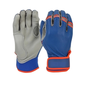 Guantes de béisbol de cuero genuino personalizados con logotipo personalizado, guantes de bateo de cuero azul con cierre de velcro para entrenamiento. - Product Image 1