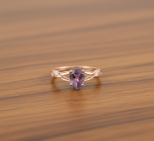 Anillo de Compromiso de Plata de Ley 925 con Amatista Clásica en Forma de Pera y Circonitas Blancas, Chapado en Oro Rosa, para Bodas y Fiestas - Product Image 5