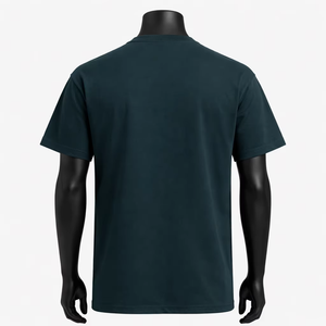 T-shirt décontracté vert foncé pour homme, col rond, manches courtes, 100 % coton, coupe oversize, couleur unie, respirant, tricoté 250g - Product Image 2