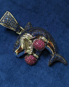 Collar con Colgante de Tiburón de Boxeo con Incrustaciones de Circonita Cúbica, Chapado en Rodio sobre Plata S925, Estilo Hip Hop - Product Image 1