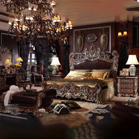 Luxuriöses Traditionelles Europäisches Schlafzimmer-Möbelset Massivholz Geschnitztes Bett Elegantes Königliches Design