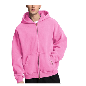 Sweats à capuche surdimensionnés à double fermeture éclair de haute qualité, unis, à épaules tombantes et avec cordon de serrage Sweats à capuche zippés et lourds - Product Image 4
