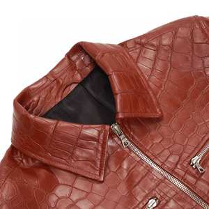Veste personnalisée pour hommes en cuir véritable gaufré plaqué crocodile vestes personnalisées respirantes de marque avec fermeture éclair pour hommes - Product Image 3