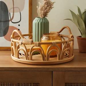 Bandeja de ratán de Calidad exclusiva con bandeja para servir alimentos de forma redonda de trabajo del fabricante en la India - Product Image 3