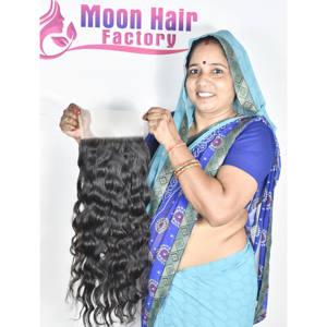 Nouveau Produit Cheveux humains indiens de l'usine Fermeture Ondulés soyeux doux brillance Aspect naturel texture forte à vendre - Product Image 3