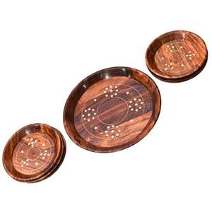 Juego de 6 Platos de Madera Tallados Tradicionales Ecológicos, Platos Redondos de Madera 100% Premium al por Mayor - Product Image 4