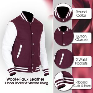 Chaqueta Varsity de invierno para hombre de alta calidad High Street New High School Béisbol Lana Faux Leather Letterman Canvas Light Hood - Product Image 4