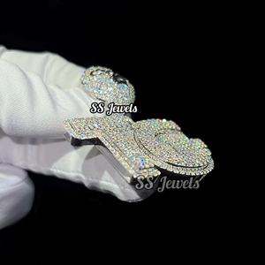 8.62Ct Custom VVS Lab Grown Diamond Pendant & Charm 925 <b>Silver</b> Bustdown Logo <b>Letter</b> with Iced Customized Bail <b>Necklace</b> - Product Image 6