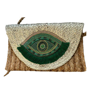 High Selling Bohemian Style Jute Handmade Clutch <b>Bag</b> for Women From India Long Zipper Closure Beading Shell Tassel Cotton Lining - Product Image 5