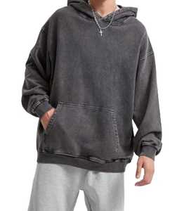 Sweat à capuche OEM personnalisé délavé à l'acide pour la saison hivernale en polyester/coton découpé Motif solide teint uni - Product Image 1