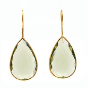 925 Sterling <b>Silver</b> Vintage Drop <b>Earrings</b> Natural Green Amethyst Hydro Facet Gold Plated <b>Big</b> Gemstone Pear Bezel Women's Parties - Product Image 1