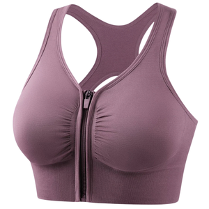 Soutien-gorge de sport en nylon/coton extensible respirant sans couture à fermeture éclair torsadée à l'avant pour femmes rondes - Product Image 2
