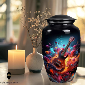 Urne de crémation en aluminium fabriquée à la main avec revêtement Meena Guitar Design Keepsake Leakproof Engravable - Product Image 6