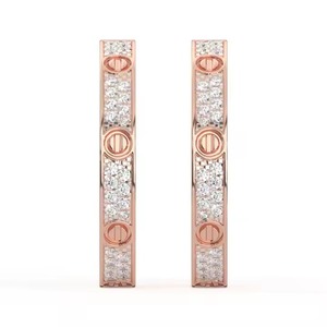 Circle Hoop 14K Rose Gold Shiny Lab Grown Round Diamond Trendy Party Wear Pendiente Regalo para mujeres - Product Image 1