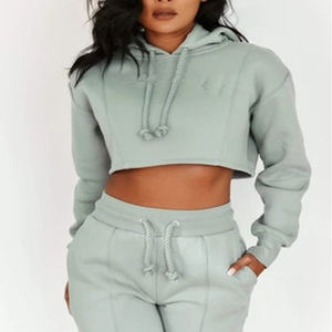 Sudadera corta de algodón con estampado de logotipo personalizado para mujer, Top corto - Product Image 1