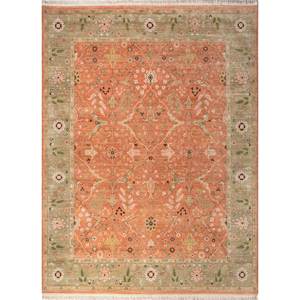 Alfombra de Lana Anudada a Mano de Gran Tamaño Cyanna, Diseño Floral Rojo y Naranja para Sala de Estar, Pasillo, Alfombra Rectangular - Modelo Micv - Product Image 1