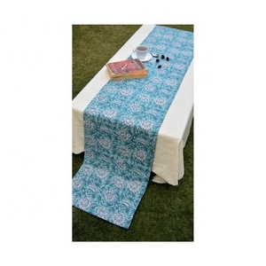 Modern Embroidered Blue Black Border Geometric Wedding Design 100% Organic Cotton GOTS Certified <b>Table</b> <b>Runner</b> From Indian Seller - Product Image 4